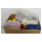Kitchen supplies, Tupperware, paper plates,