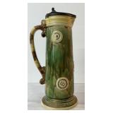 Vintage majolica beer stein with pewter lid