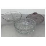 vintage glass divided relish dishes and a UV GLOW
