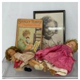 Vintage Shirley Temple dolls, book, framed 9 x 11
