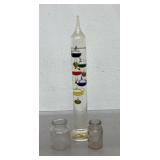 Vintage Galileo glass thermometer and inkwells,