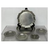 Vintage pewter plates, miniature steins, George