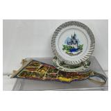 Vintage decorative plates, vintage pennant for