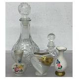 vintage Anchor Hocking decanters, small vases,