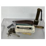 Vintage clock winding keys, can opener, cuticle