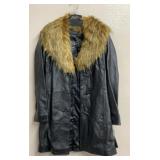 Leather jacket with faux fur collar, medium,