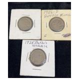 3 Buffalo nickels, 1935, 1925, 1926 Silver