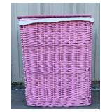 Pink wicker hamper 21.5 T 17 W 13D