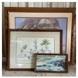 3 framed art pieces, 2 are artist signed, buffalo