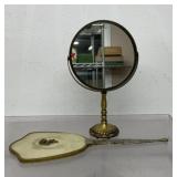 vintage brass vanity set, standing swivel mirror,