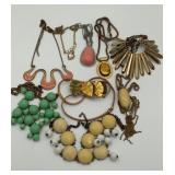 9 Vintage necklaces,  pink oval one is Avon