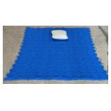 Vintage handmade blue herringbone crochet