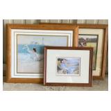 3 vintage framed art pieces, Daydreaming, Picking