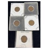 5 wheat Pennies 1928-1945