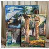 2 vintage oil bar on canvases, Edith Lake artist,