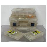 Plastic fishing tackle boxes and contents,