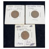 3 Indian Head Cent Pennies 1906, 1901, 1903