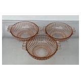 3 vintage UV GLOW pink depression glass bowls, 6