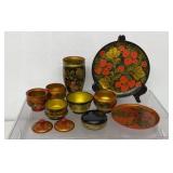 Vintage wooden Russian Khokhloma folk plates,