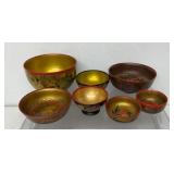 Vintage wooden Russian Khokhloma folk art bowls,