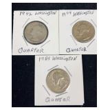 1942 quarter, 2 1964 quarters Silver