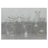 Vintage collection of laboratory glass beakers,