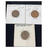 3 Indian Head Cent Penny, 1880, 1883, 1899
