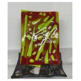 Vintage abstract fused art glass, orange and