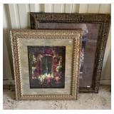 2 framed floral prints, Carol Kim print, artist