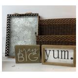 brown wicker and metal magazine rack 14in wide