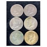 6 Kennedy half dollars 1968-1979