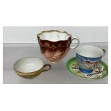 Vintage teacups, saucer, Japan, largest cup is 3
