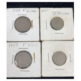 V Nickels, 1901, 1908, 1905, 18?? Silver