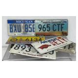 9 license plates, Arkansas, Oklahoma, Michigan,