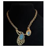 18kt (750)  gold opal and diamond necklace,