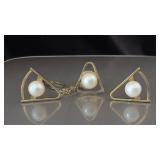 10k Gold & Pearl tie tack and cuff links
