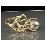 18k gold Tahitian Pearl Brutalist style ring size