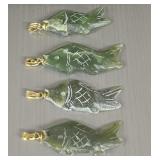 4 Jade Koi Fish Pendants, 1.45 inches longest