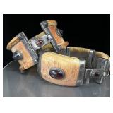 2 Vintage Bone Panel Bracelets w/ Red Cabochon