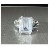 Vintage 14K White Gold Emerald Cut Stone Ring