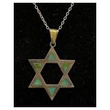 Sterling Silver Star of David Pendant with Green