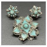 Vintage clip on earrings with a matching brooch