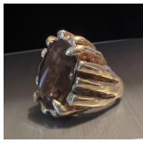 18k gold Smokey topaz menï¿½s ring, size 12.25,