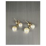 14k gold pearl drop stud earrings 1.65g