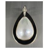 14kt Mabe Pearl, onyx, and Diamond accent Pendant