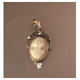 10k gold cameo with seed pearls pendant 1.65g