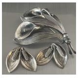 Sterling Silver 925 Denmark Calla Lily set,