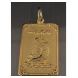 999.9 24k Chinese Sailing Ship Pendant 6.83g