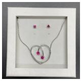 Pink and silver necklace and earring set brand