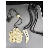 Hand Carved Bone Floral Pendant bracelet w/